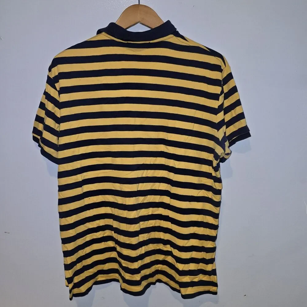 Polo Ralph Lauren Yellow Navy Striped Polo Shirt Short Sleeve Size Large